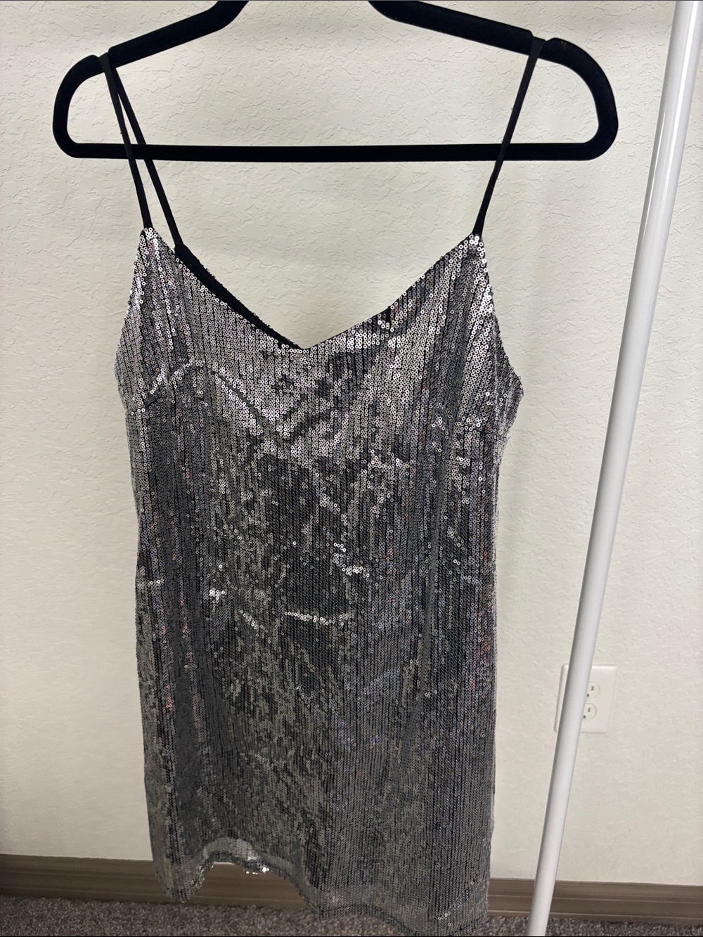 Wild Fable Silver Sequin Slip Dress with Spaghetti Straps